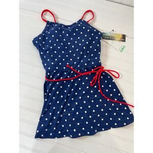 NWT Beach House Swim Dress Navy Blue Polka Dot Belted One Piece Swimsuit Size S